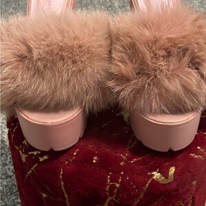 Pink Faux Fur Platform Sandals